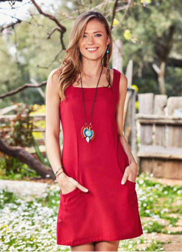 Square Neck Zipper Back Closure Strappy Red Dress