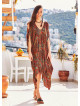 Paisley Print V Neck Hem Detail Gypsy Style Cold Shoulder Dress