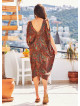 Paisley Print V Neck Hem Detail Gypsy Style Cold Shoulder Dress