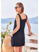 Square Neck Front Pocket Strappy Black Dress