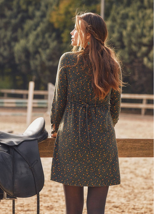 Long Sleeve Green Flowers Dress