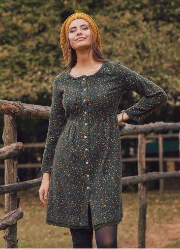Nervure Front Laced Hem Long Sleeve Green Dress