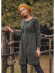 Nervure Front Laced Hem Long Sleeve Green Dress