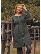 Nervure Front Laced Hem Long Sleeve Green Dress