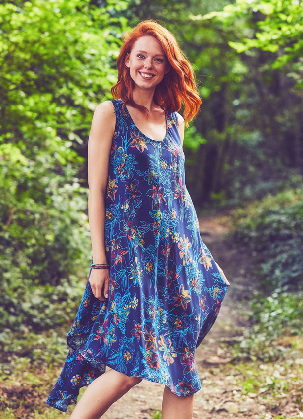 Scoop Neck Round Hem Sleeveless Indigo Lily Dress