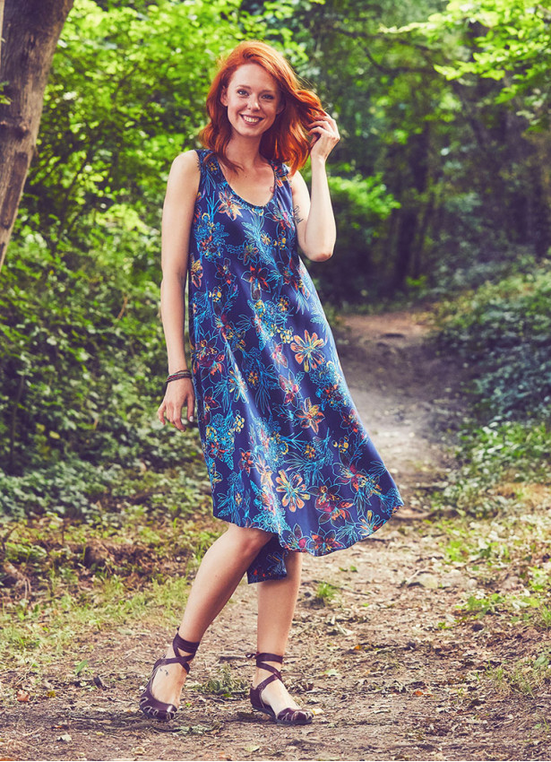 Scoop Neck Round Hem Sleeveless Indigo Lily Dress