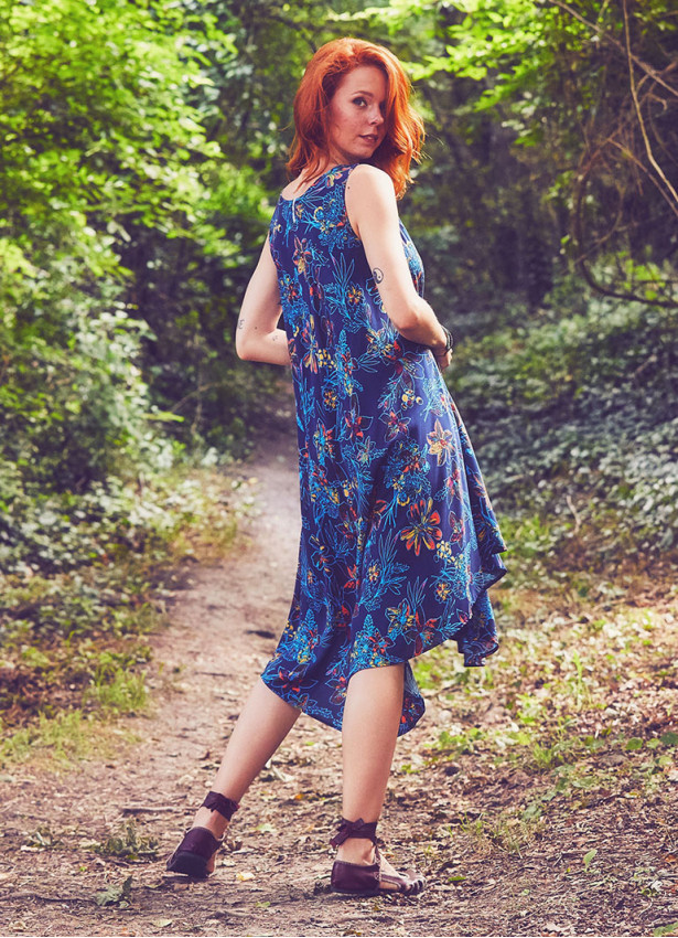 Scoop Neck Round Hem Sleeveless Indigo Lily Dress