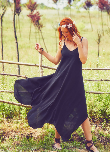 Spaghetti Striped Black Sundress