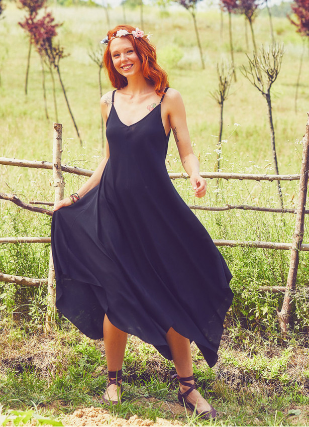 Spaghetti Striped Black Sundress