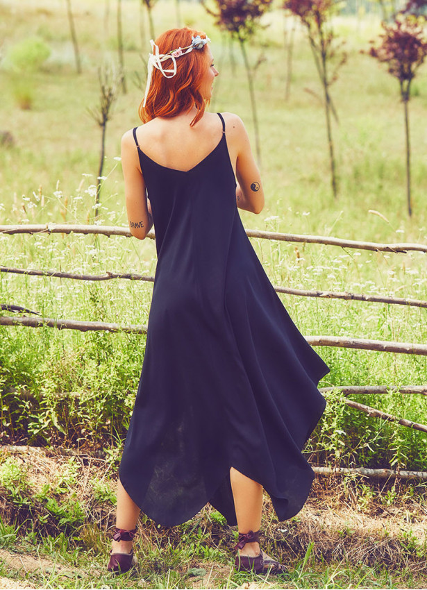 Spaghetti Striped Black Sundress