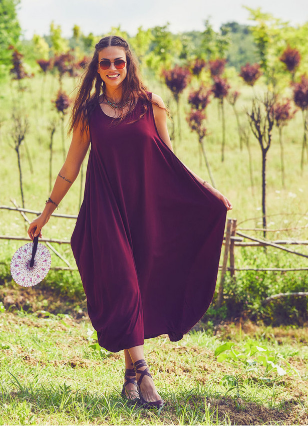 Bohemian Syle Scoop Neck Maxi Red Dress