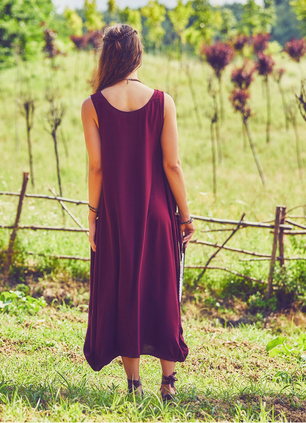 Bohemian Syle Scoop Neck Maxi Red Dress