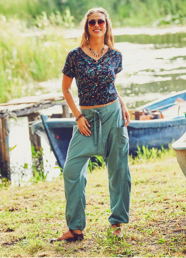 Adjustable Tie Waist Cotton Drop Crotch Harem Pants