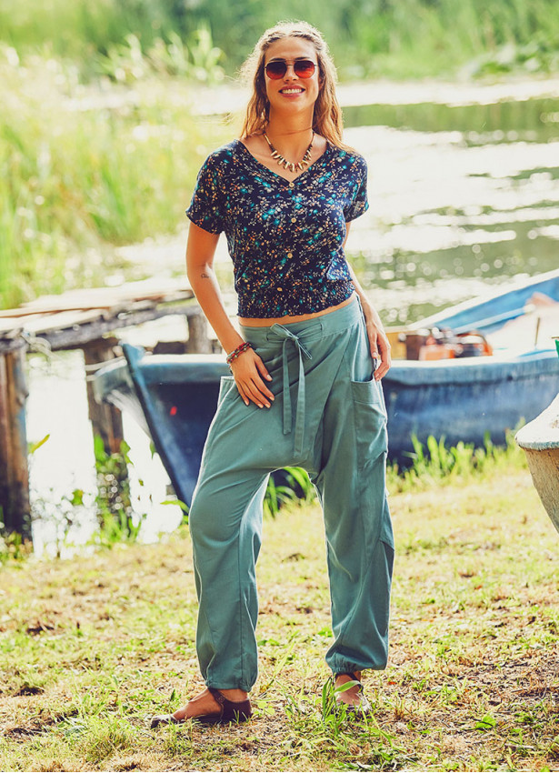 Adjustable Tie Waist Cotton Drop Crotch Harem Pants