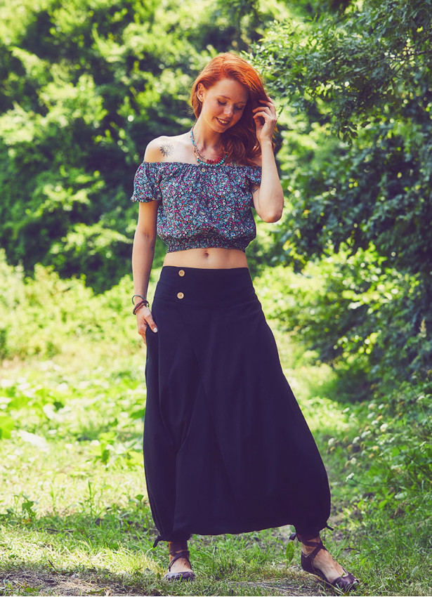 Elastic Waist Wrap Front Wholesale Gypsy Style Black Harem Pants