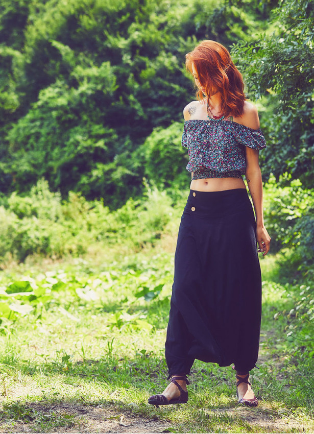 Elastic Waist Wrap Front Wholesale Gypsy Style Black Harem Pants
