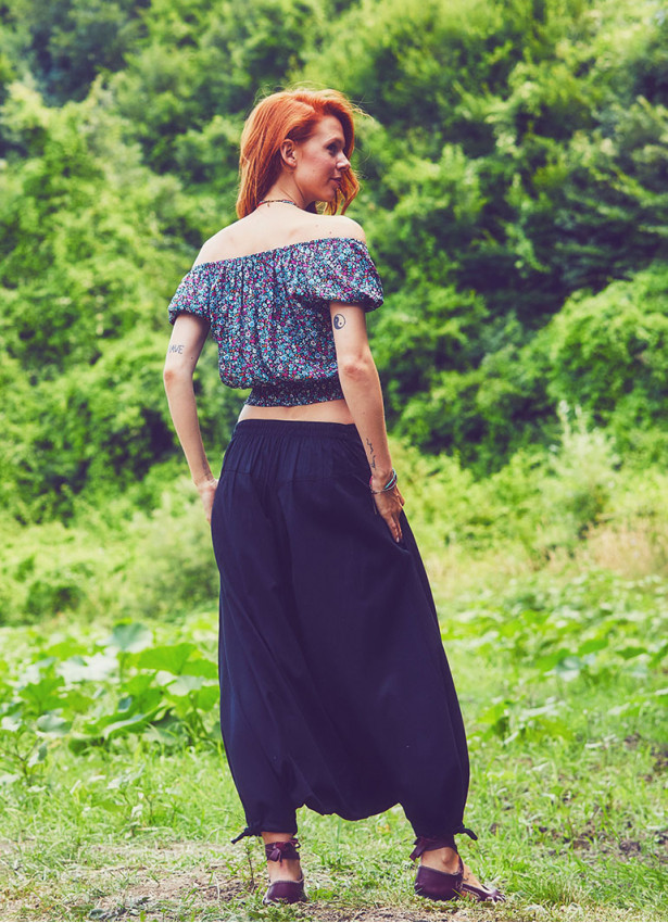 Elastic Waist Wrap Front Wholesale Gypsy Style Black Harem Pants