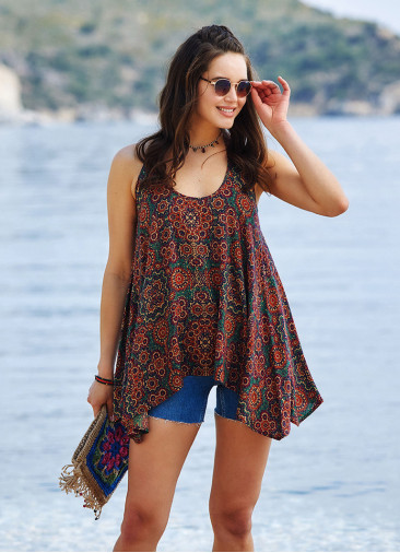 Halter Neck Tunic Patterned Blouse