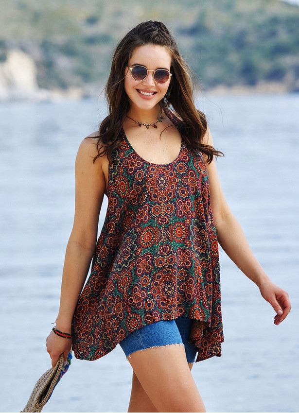 Halter Neck Tunic Patterned Blouse