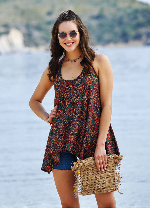 Halter Neck Tunic Patterned Blouse