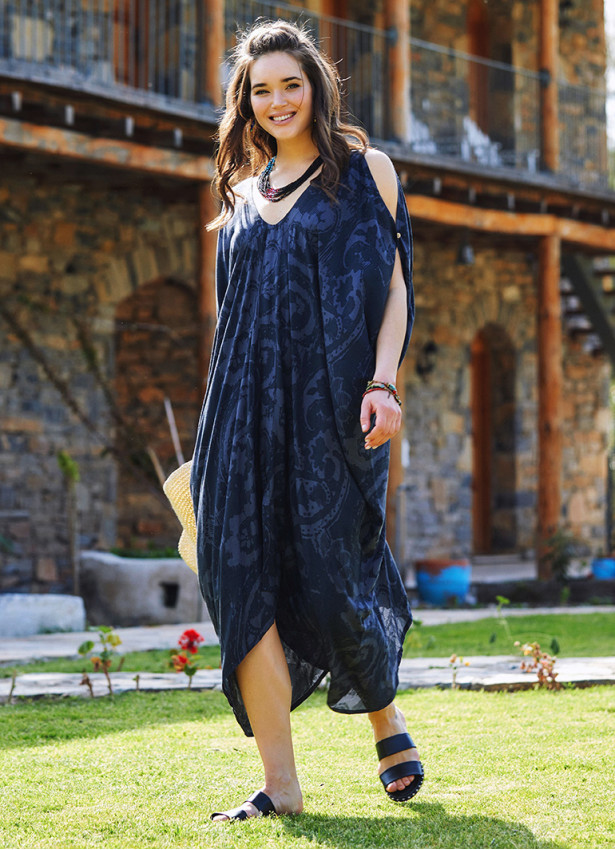 Gray Patterned Low Back Bohemian Summer Dress