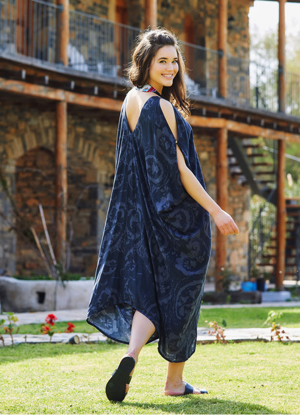 Gray Patterned Low Back Bohemian Summer Dress