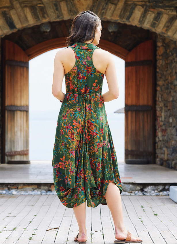 Green Shirt Collar Long Boho Dress