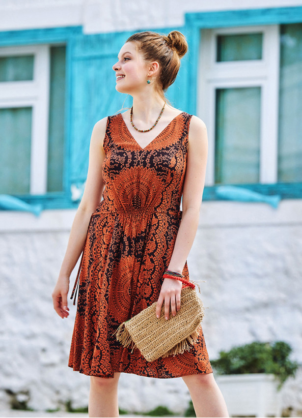 Ethnic Print Boho Chic Summer Day Dress