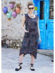 Brown Patterned Bohemian Style Boat Neck Sleeveless Dress