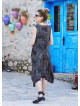 Brown Patterned Bohemian Style Boat Neck Sleeveless Dress