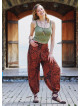 Orange Patterned Elastic Waist and Hem Mid Rise Harem Pants