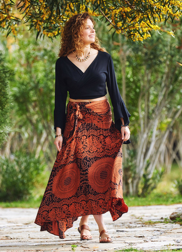 Gypsy Style Orange Flowy Skirt