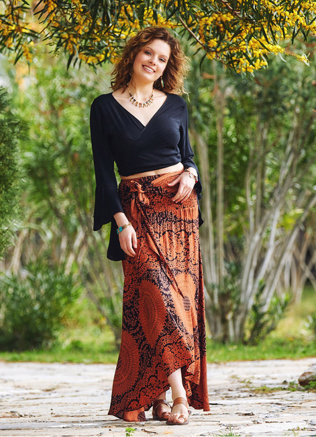 Gypsy Style Orange Flowy Skirt