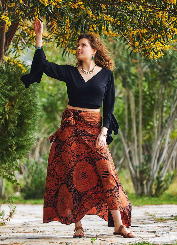 Gypsy Style Orange Flowy Skirt