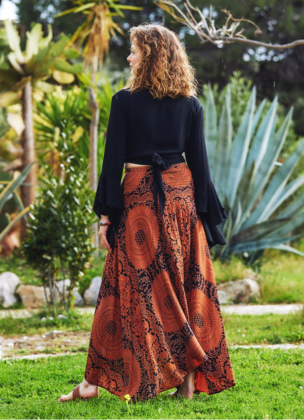 Gypsy Style Orange Flowy Skirt