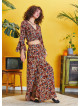 Elastic Waist Floral Print Long Slit Skirt