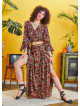 Elastic Waist Floral Print Long Slit Skirt