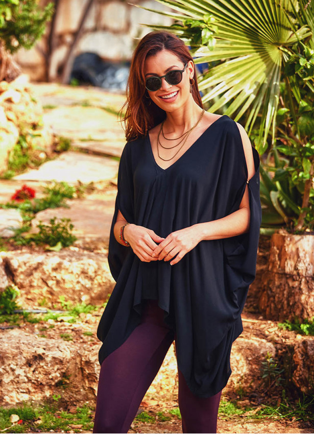Boho Gypsy Clothing Cold Shoulder Black Top