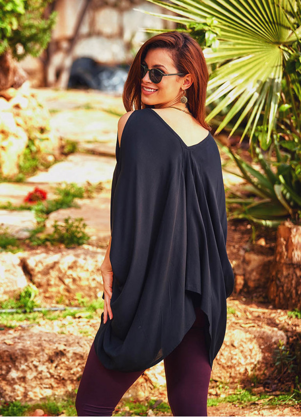 Boho Gypsy Clothing Cold Shoulder Black Top