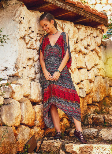 V Neck Cold Shoulder Loose Fit Wholesale Gypsy Style Summer Dress