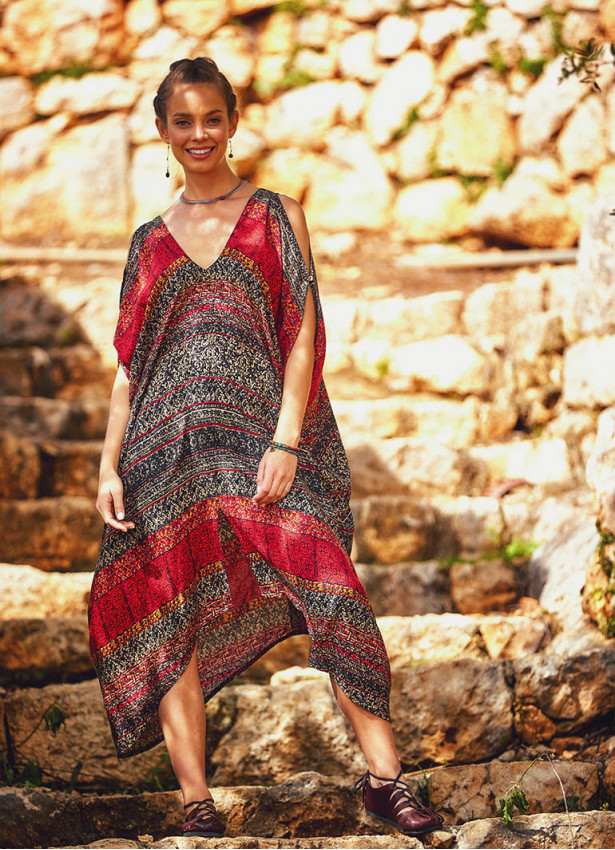 V Neck Cold Shoulder Loose Fit Wholesale Gypsy Style Summer Dress