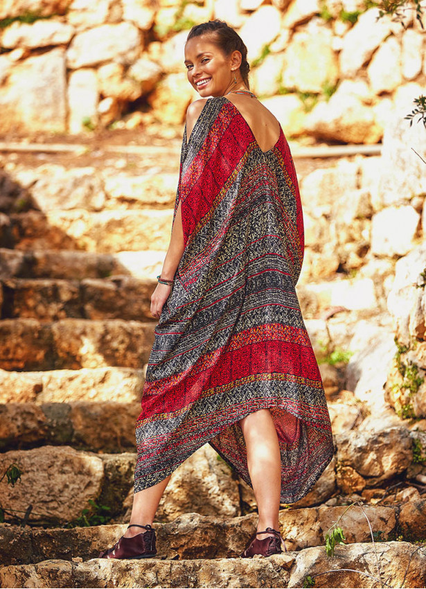V Neck Cold Shoulder Loose Fit Wholesale Gypsy Style Summer Dress