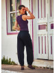 Boho Style Elastic Waist Black Baggy Pants