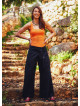 Buttoned Banded Waist Low Rise Black Culottes