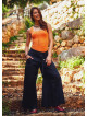 Buttoned Banded Waist Low Rise Black Culottes