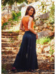 Buttoned Banded Waist Low Rise Black Culottes