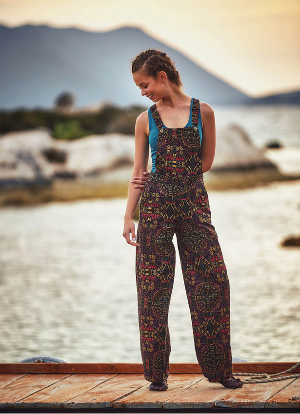 Ethnic Patterned Adjustable Buckle Straps Jumpsuit