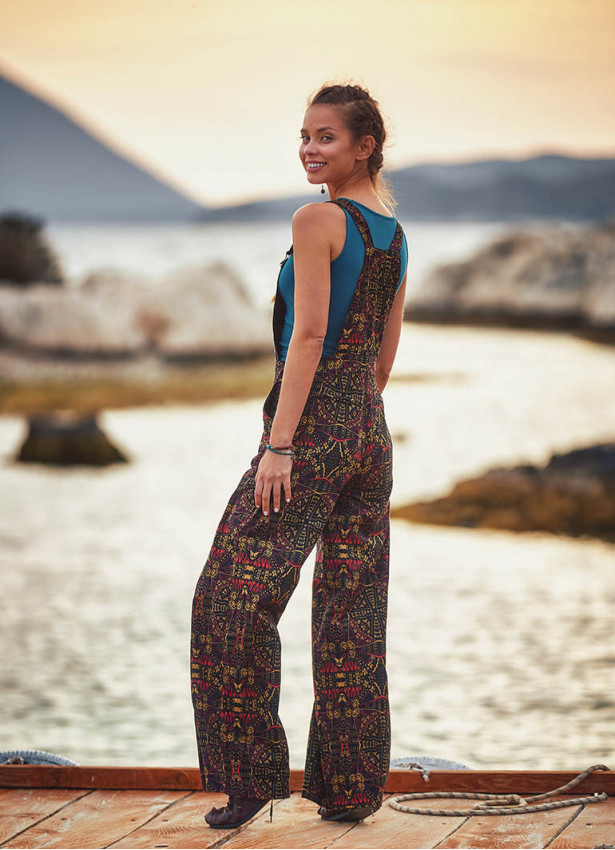 Ethnic Patterned Adjustable Buckle Straps Jumpsuit