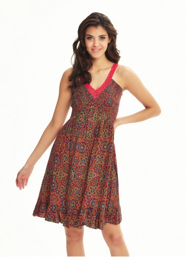 Retro Print Lace Straps Frill Hem Detail Wholesale Sundress