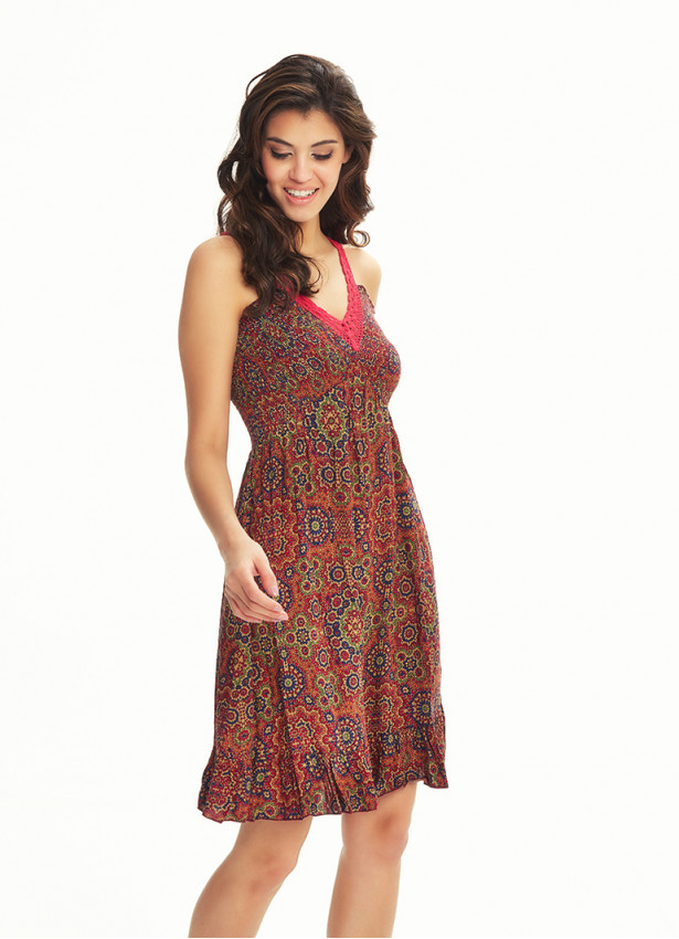 Retro Print Lace Straps Frill Hem Detail Wholesale Sundress